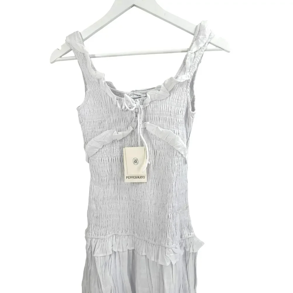 Peppermayo Women's White Westlyn Shirred Maxi Dress Size 2 - Picture 7 of 10